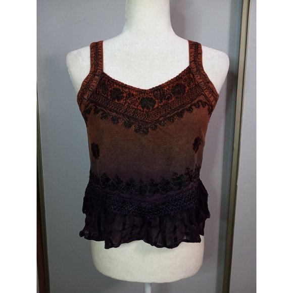 Shoreline Free Size Cropped Ombre Embroidered Boho Festival India Beach Hippie T - Picture 1 of 5